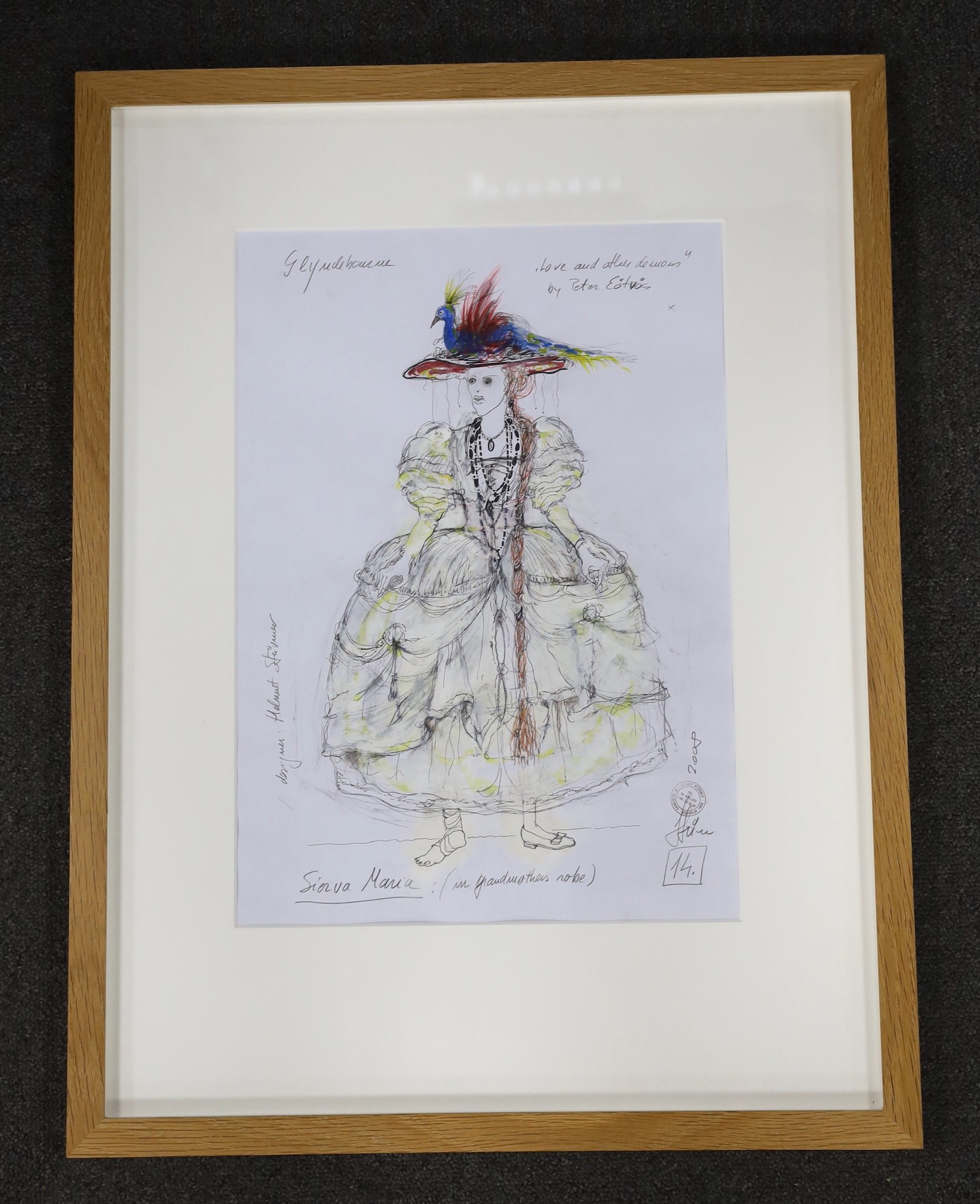 Helmut Sturmer (1942-), mixed media, Costume design, Sierva, Maria in 'Love and other Demons' by Péter Eötvös, Glyndebourne 2008, signed and inscribed 41 x 29cm